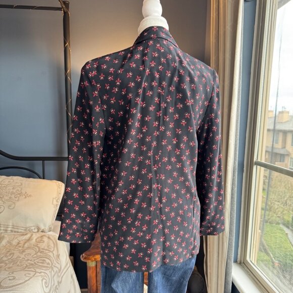 Talbots 100% Silk Petite Fleur de Lis Black and Red Blazer - Picture 6 of 7